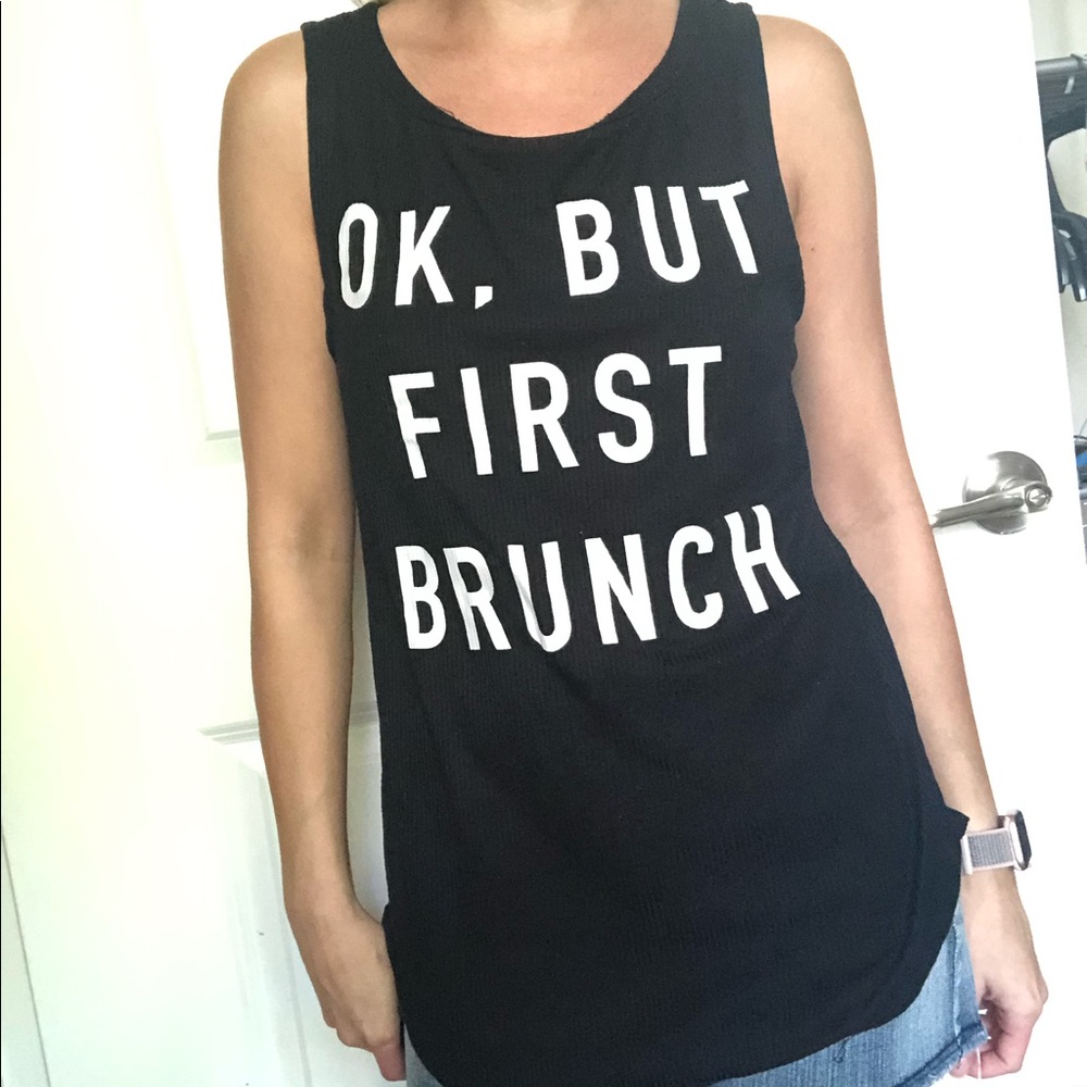 ⭐️ “OK BUT FIRST BRUNCH” Quote Ribbed Knit Tank